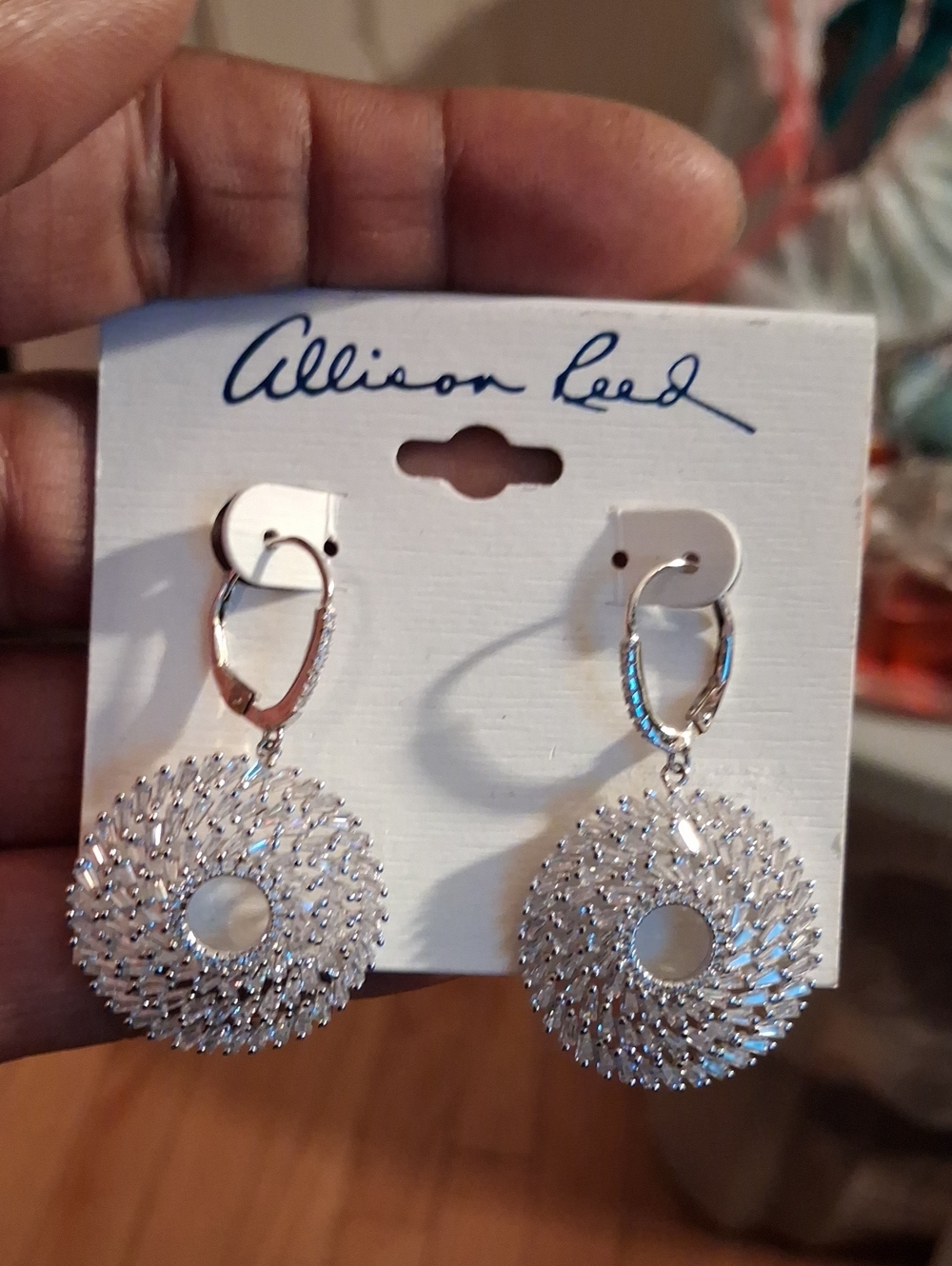 Allison Reed Silver Circular Crystal Drop Earrings